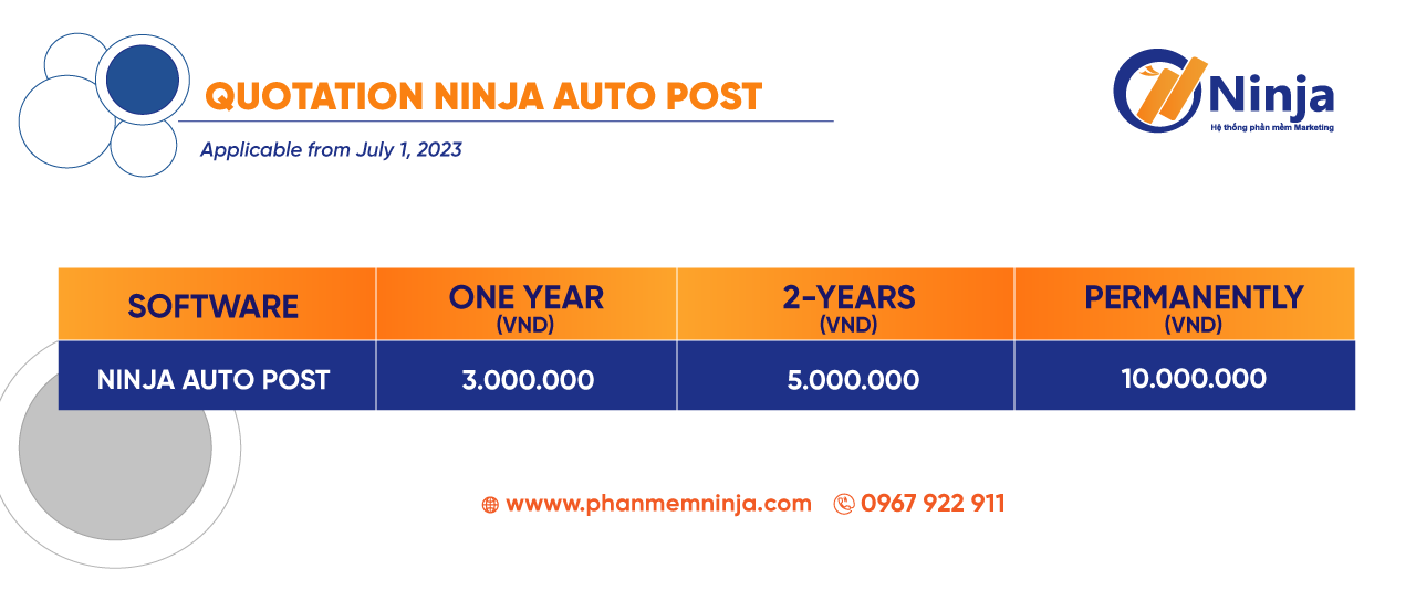 Detailed price list of Ninja Auto Post Client software