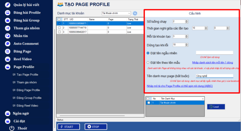 Setup and configure the software to create fanpages in bulk