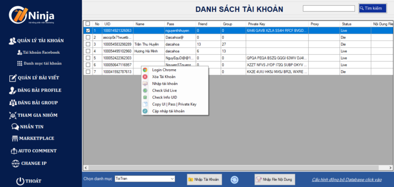 Account information update feature of Facebook Ninja Auto Post posting software