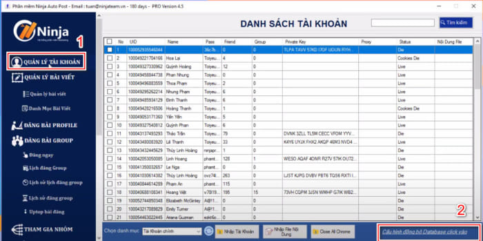 Select account management and synchronization features on Facebook posting tool