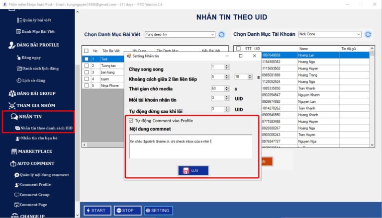 Message Facebook users by specific Facebook UID with available content and gender-based options